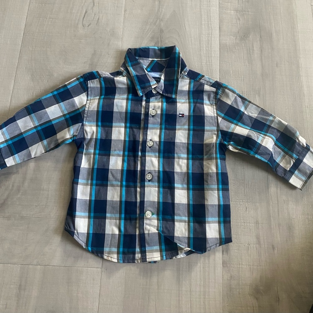 Tommy Hilfiger Kids Blue Plaid Shirt size 0-3M